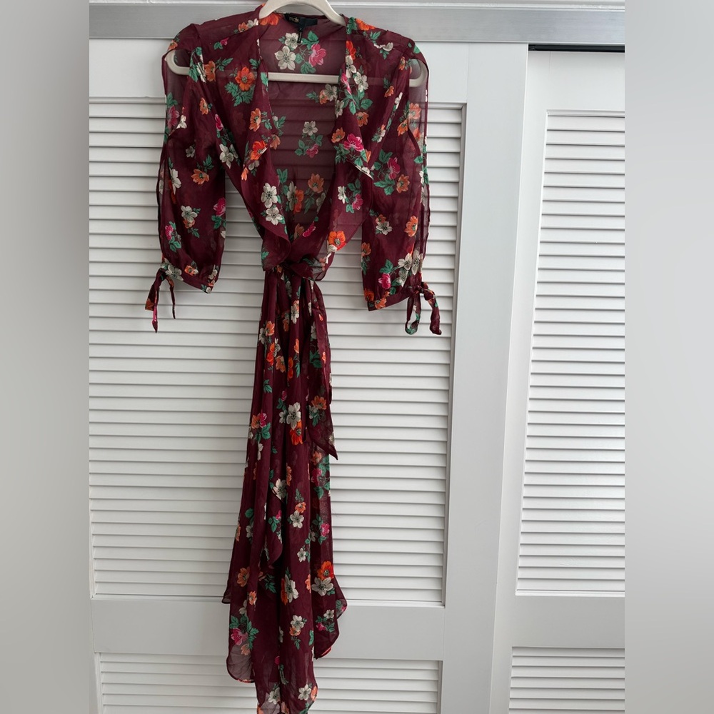 Maje Burgundy Floral Long Sleeve Dress